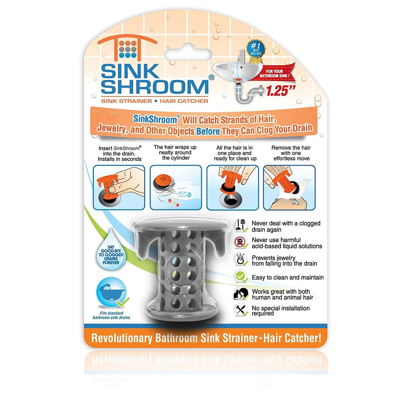 SinkShroom The Revolutionary Sink Drain Protector Hair Catcher/Strainer/Snare - Blowout Sale - Senior.com Bathroom Accessories